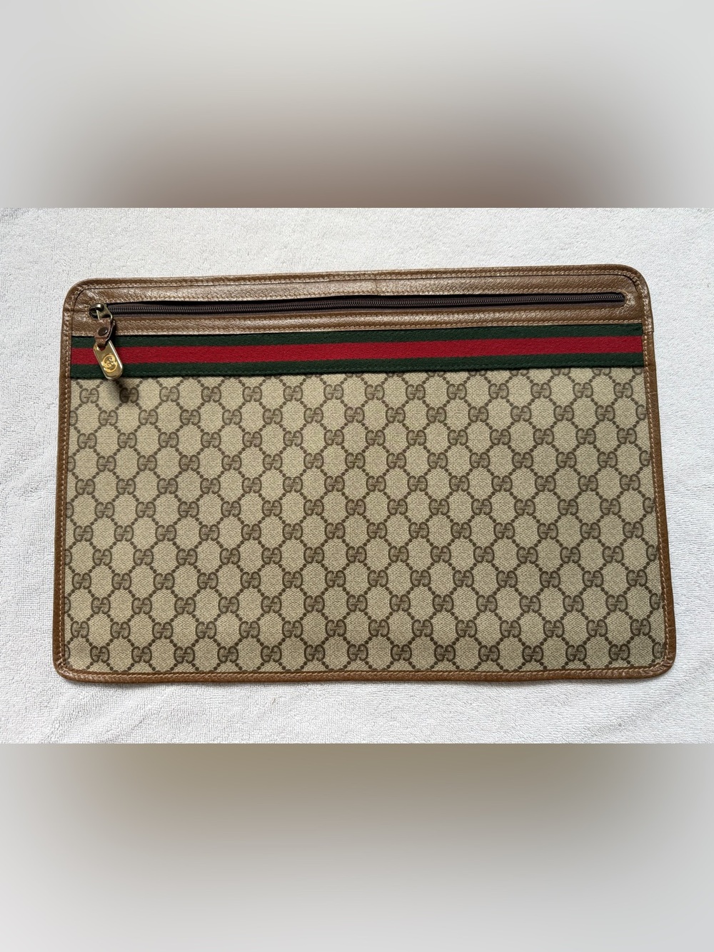 Gucci Brown GG Canvas Document Pouch with Web Stripe